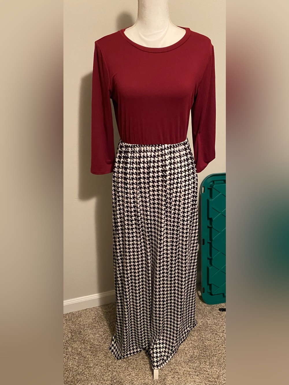 Burgundy & White Houndstooth Alabama Crimson Tide Maxi Dress Size S/M
